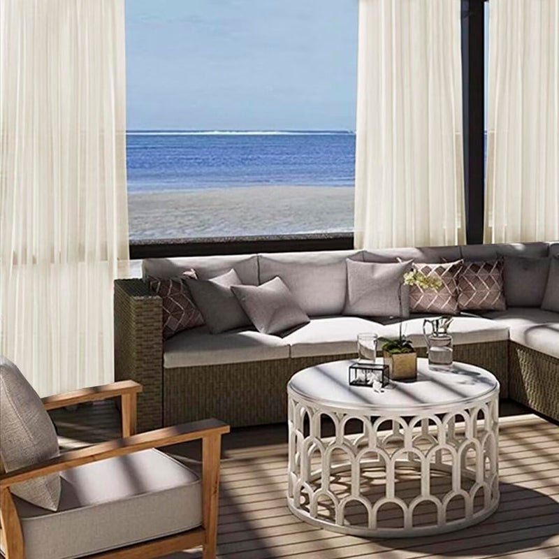 youleyar Sheer Outdoor Curtains for Patio Waterproof 2 Panels Linen Look Rod Pocket Indoor Ivory Voile Curtain for Living Room  Bedroom  Porch  Pergola  Cabana  Gazebo(52x96 Inch  Ivory) - Image 3